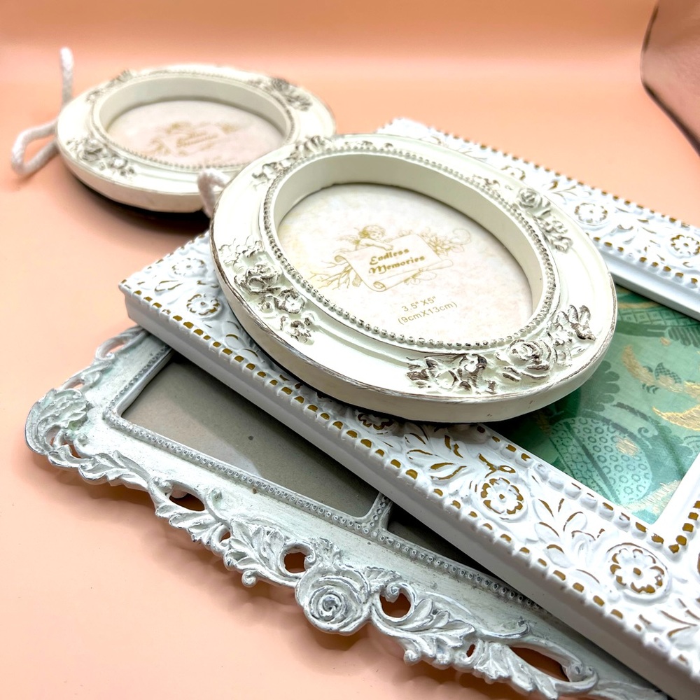 Vintage Gallery Wall Distressed Upcycled Set Hand-Painted Frames Shabby Chic